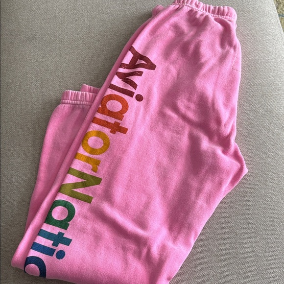 Aviator Nation Pink Joggers with Rainbow Logo - Picture 2 of 3